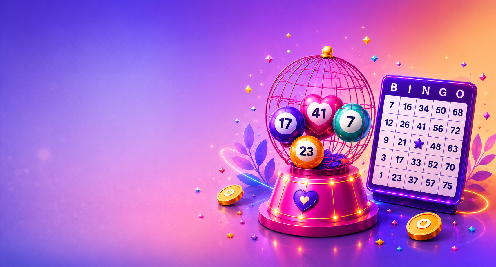 Kleurrijke bingomachine met bingoballen en bingokaart